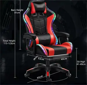 Gaming Chair Black and Red with LED Lights