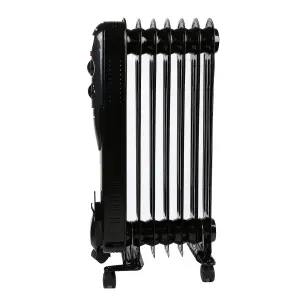 EMtronics 7 Fin Oil Filled Portable Heater Radiator with Thermostat - Black