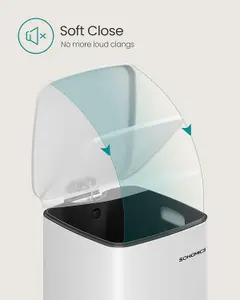 SONGMICS Trash Bin, Stainless Steel Waste Can, Pedal, with Inner Bucket, Soft Close, and Open Stay Capability, Cloud White