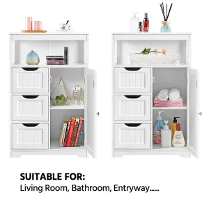 Yaheetech White Bathroom Floor Cabinet Storage Organizer w/ Drawers and Shelves