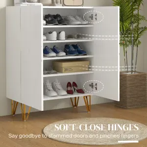 HOMCOM Shoe Storage Cabinet with Soft-Close Hinges and Adjust Shelves, White