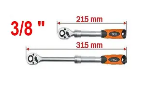 Neo 08-506, Telescopic Ratchet Handle, 3/8" Drive, Reversible, Quick Release