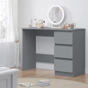 Dark Grey 3 Drawer Dressing Table Home Office Desk Scratch Resistant Bedroom Furniture