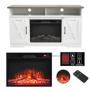 Electric Fire Suite Black Fireplace with White TV Stand Surround Set with Timer and Remote Control Fire Size 24 Inch