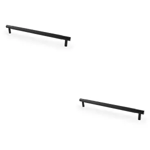 2 PACK - Knurled T Bar Door Pull Handle - Matt Black - 224mm Centres Premium Drawer