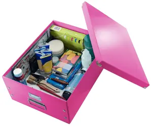 Leitz Wow Click & Store Pink Storage Box with Metal Handles Large