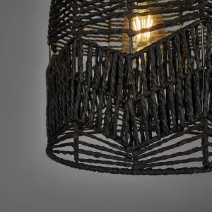 ValueLights Tethra Rustic Black Woven Rope Bird Cage Ceiling Pendant Light Shade