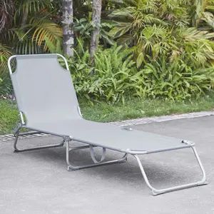 LIVIVO Grey Folding Sun Lounger Recliner Chair with Sunshade