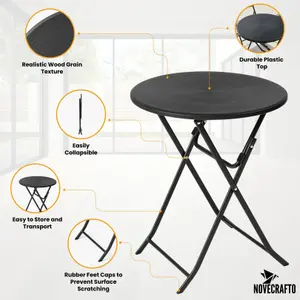 Round Folding Table 60 x 72.5 cm with HDPE Top & Steel Frame - Perfect for Dinner, Picnic, Garden Parties, Indoor and Outdoor Use