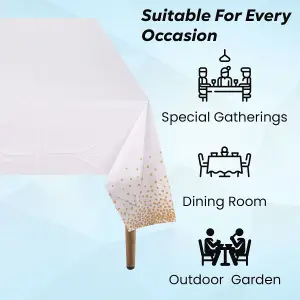 White Plastic Tablecloth, Gold Dot Confetti Printed Waterproof Table Cover - 54"x108"