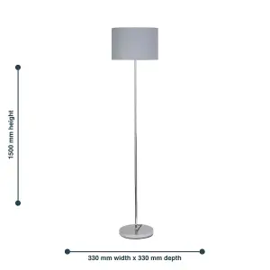 First Choice Lighting Chrome Stick Floor Lamp with Grey Cotton Shade