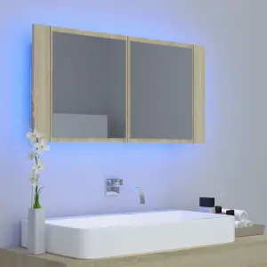 Berkfield LED Bathroom Mirror Cabinet Sonoma Oak 90x12x45 cm