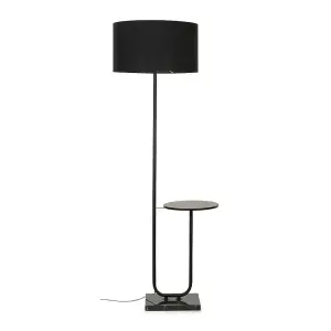 ValueLights Tavel Matte Black Floor Lamp with Table and Black Shade