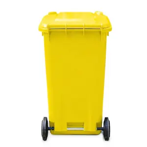 Yellow 240L Standard Sized Outdoor Recycling Wheelie Bin With Rubber Wheels & Lid