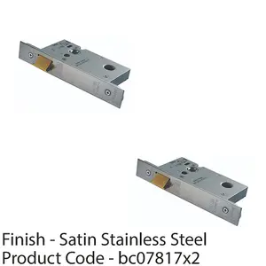 2 PACK - 76mm Reversible Upright Door Latch - Rounded Satin Steel Strike Plate Forend