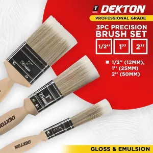 Dekton 3pc Professional Grade Precision Paint Brush Set Decorating DIY Painting