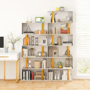 COSTWAY 5-Tier Geometric Bookcase 157 cm S-Shaped Bookshelf with Metal Frame