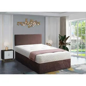 Loria Divan Bed Set with Headboard and Mattress - Chenille Fabric, Brown Color, Non Storage