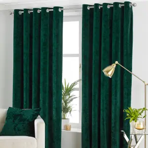 Paoletti Emerald Green Verona Crushed Velvet Eyelet Curtain Pair (W) 229cm x (L) 229cm