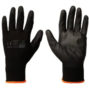 12 Pairs of Work Gloves, Heavy-Duty PU Coated Protective Gloves, Secure & Anti-Slip Grip, Wear Resistant (Black, Medium)