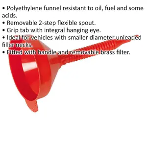 200mm Polyethylene Funnel with Flexible Spout and Filter - Ideal for Vehicles