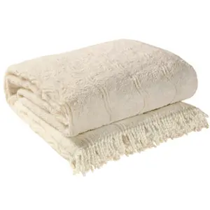 Cream Candlewick Bedspread - Soft & Lightweight 100% Cotton Bedding with Wave Design & Fringed Edges - Size King, 230 x 220cm