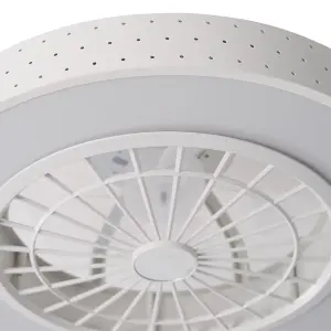 White Dia 48cm Round Acrylic Dot Lampshade Ceiling Mounted LED Fan Light, 5 Blades with Remote Controller