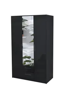 swindon Gloss Black 3 door 2 drawer Wardrobe 120cm