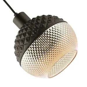 Unique Spherical Pendant Light Shade in Matte Black and Dimpled Golden Glass