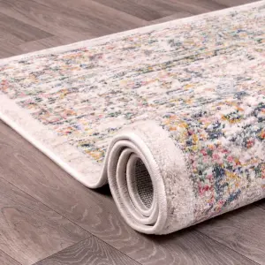 Cream Traditional Easy to Clean Abstract Floral Rug For Dining Room-160cm X 220cm