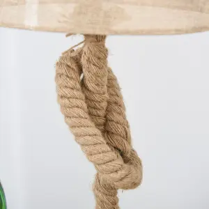 HOMCOM Nautical Style Rope-Base Table Lamp w/ Fabric Lampshade Metal Frame Beige