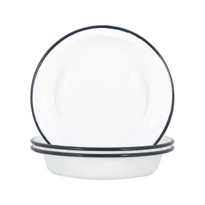 Argon Tableware - White Enamel Deep Bowls - 22.5cm - Navy - Pack of 12