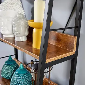 Home Source Urban Narrow 5 Tier Ladder Bookcase Shelving Storage Black and Rustic Wood Effect