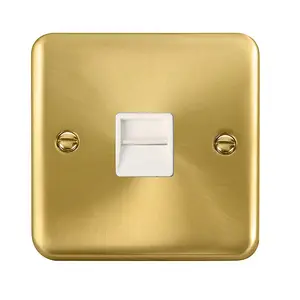 Curved Satin / Brushed Brass Master Telephone Single Socket - White Trim - SE Home