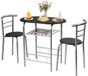 Costway Small Table And 2 Chairs 3Pcs Bar Kitchen Dining Breakfast Furniture Set W/ Shelf