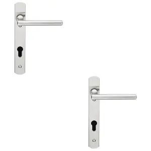 2 PACK - Multi-Point Locking Door Handle - 92mm EURO PROFILE - Slim Bar Lever Satin Steel