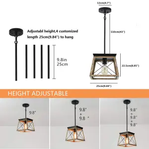 Garwarm Farmhouse Metal Cage Pendant Light Adjustable Height