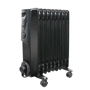 Right Radiators Oil Filled Radiator 9 Fin 2000W Portable Electric Heater 3 Heat Thermostat Black