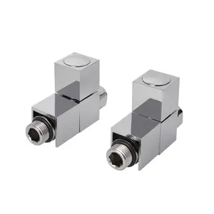 GoodHome Gloss chrome effect Straight Manual Radiator valve & lockshield (Dia)15mm, Pack of 2