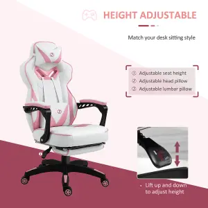 Vinsetto Ergonomic Racing Gaming Chair Office Desk Chair Adjustable Height Recliner Wheels, Headrest,Lumbar Support Footrest, Pink