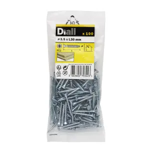 Diall Double-countersunk Zinc-plated Carbon steel Screw (Dia)3.5mm (L)30mm, Pack of 100