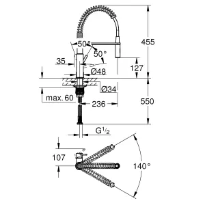 Grohe Get Chrome-plated Kitchen Side lever spring neck Tap