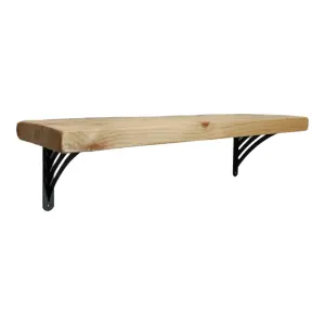 Solid Wood Handmade Rustical Shelf Primed 225mm 9 inch with Black Metal Bracket WAT Length of 60cm