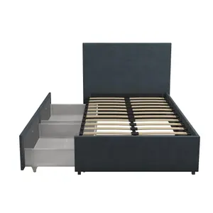 Kelly Bed with Storage Fabric Navy, Single