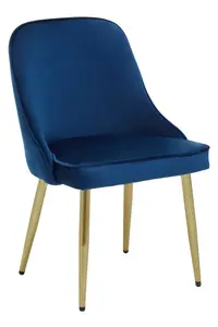 Interiors by Premier Luxe Midnight Velvet Dining Chair, Mid-Century Modern Blue Velvet Dining Chairs, Comfortable Dining Chair