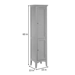 Teamson Home Tall Column Wooden Bathroom Cabinet with 2 Doors, Bathroom Storage, Grey