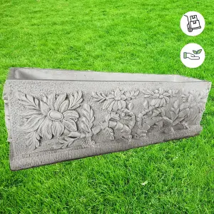 Large Wildflower design White Stone Planter Trough