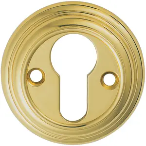 55mm Euro Profile Round Escutcheon Reeded Design Polished Brass Keyhole Cover