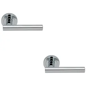 2 PACK - Premium Concealed Door Handle Set - Polished Chrome Straight Lever on Round Rose