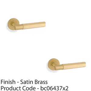 2 PACK - SOLID BRASS Hex Door Handle Set - Satin Brass Industrial Lever Round Rose